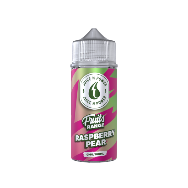 Juice n Power Raspberry Pear E-liquid. Delicious combination sweet and tangy raspberries with tart and juicy pears.